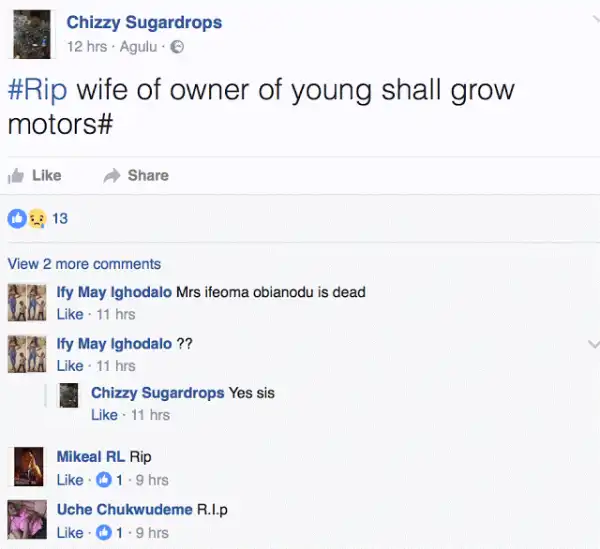 Owner of “The Young Shall Grow Motors” loses wife?